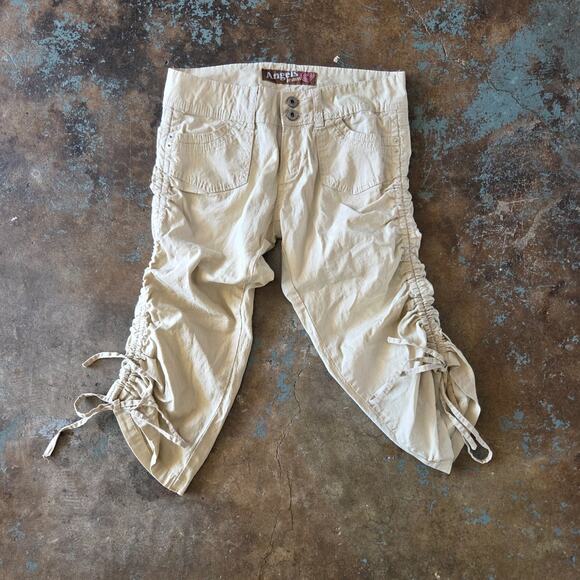 Vintage Y2K Angels Low Rise Crop Pants Size 3 Khaki Ruched Legs Trashy Y2K - Picture 1 of 4